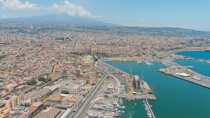 Wall Mural - Catania, Sicily, Italy. The territory of the industrial zone and the port of Catania, Aerial View