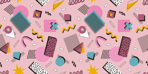 Wall Mural - abstract seamless pattern 80s 90s with geometric shapes in the memphis style. vector retro hipster p
