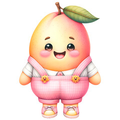 Wall Mural - Cute Mango fruit  character wearing cute pink pastel outfit watercolor clipart.