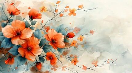 Poster - Floral watercolor art background modern. Leaves and flowers nature design for wallpaper, wall art, invitation, fabric, poster, canvas print.