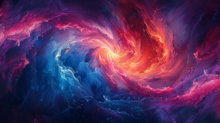 Aufkleber - A vivid abstract composition resembling a cosmic explosion of color and light with swirling hues of red, blue, and purple