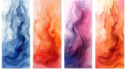 Aufkleber - Abstract hand-drawn set of six watercolor backgrounds, modern illustrations, stains of watercolors on wet paper. Watercolor compositions for scrapbooking.