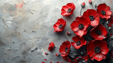 Poster - Painting poppies on texture canvas