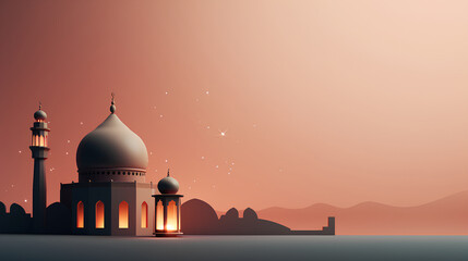 Wall Mural - islamic ramadan background, eid al fitri, iftar, eid al adha, beautiful mosque and lantern background. camel in the middle of the desert with mosque