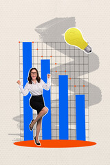 Poster - Advert collage poster of excited lady worker economist raise fists up money earnings