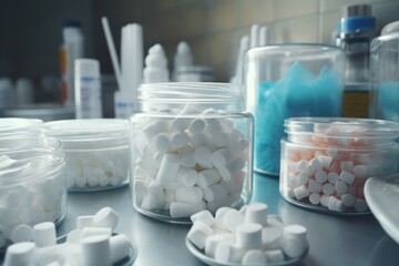 Wall Mural - A table filled with white and pink marshmallows. Perfect for sweet dessert concepts