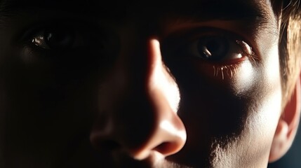 Aufkleber - A close up of a person's face with a blurry background. Suitable for various design projects