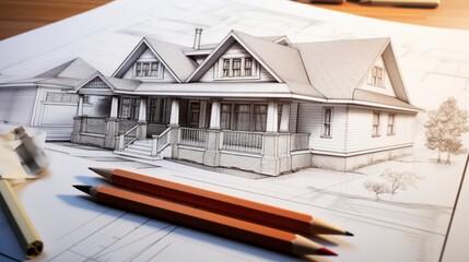 Poster - Detailed pencil drawing of a house, perfect for architectural projects