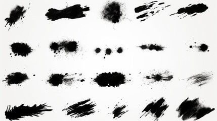 Poster - Black ink splats on a white background, ideal for graphic design projects