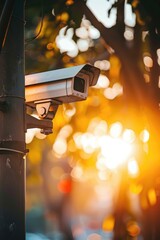 Poster - Close up of a camera mounted on a pole. Great for surveillance or security concepts