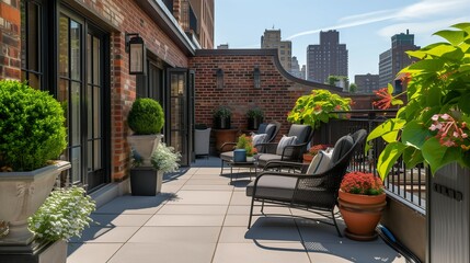 Wall Mural - A patio with a view of the city skyline