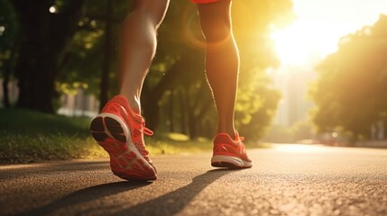 Poster - Close up of a person running on a road, suitable for fitness and lifestyle concepts
