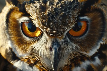 Poster - Close up of an owl with striking yellow eyes, perfect for nature and wildlife themes