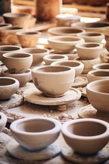 Poster - A bunch of bowls on a table, perfect for kitchen or dining concepts