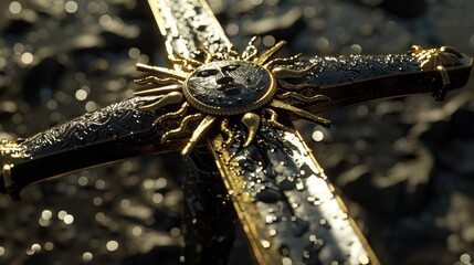 Poster - A cross with a sun symbol on top. Ideal for religious and spiritual concepts