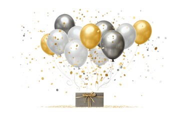 Poster - A bunch of balloons with gold and silver confetti, perfect for celebrations and parties