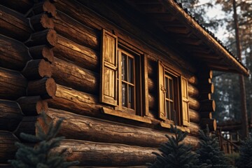 Aufkleber - Rustic log cabin with a tree in the background, suitable for nature or rural themed designs