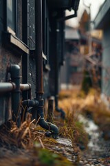 Poster - Industrial pipes near a structure. Suitable for construction projects