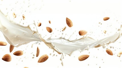 A white background with a white liquid and a lot of nuts