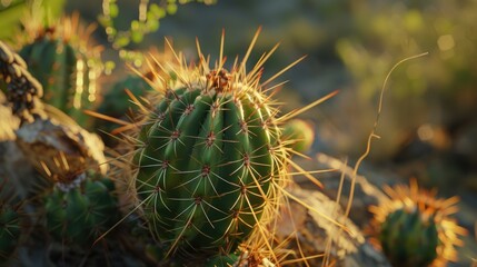Poster - Close up of a cactus plant on a rocky surface. Suitable for nature and desert-themed projects