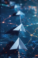 Poster - Paper airplanes flying over a map, suitable for travel concepts