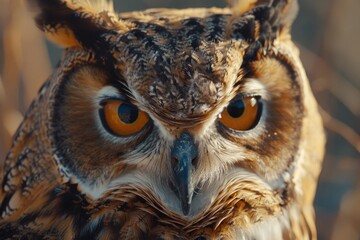Poster - A detailed image of an owl with striking orange eyes. Perfect for nature and wildlife themes