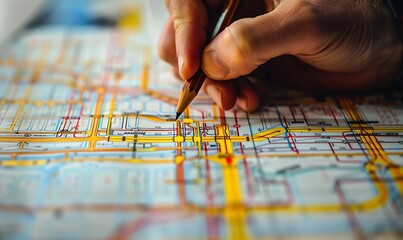 Mapping a Transit Network. Engineer Sketches Metro and Bus Routes