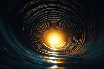 Poster - A dark tunnel with a glowing light at the end. Perfect for illustrating hope, success, or overcoming challenges