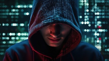 Poster - A man in a hoodie looking at his cell phone. Ideal for technology or urban lifestyle concepts