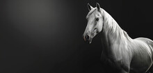 An Elegant White Horse Captured In Profile With A Subtle Shine Against A Gradient Dark Background.