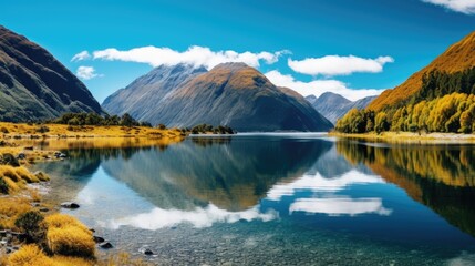 Poster - Scenic view of a mountain lake. Suitable for travel brochures