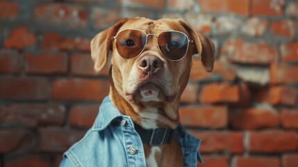 Aufkleber - Stylish dog with sunglasses and denim shirt, perfect for pet fashion blogs or summer advertising