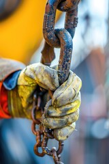 Poster - Close up of a person holding a chain, suitable for industrial or security concepts