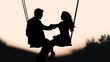 Silhouette of a man and woman on a swing, suitable for romantic concepts