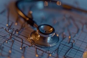 Poster - Stethoscope placed on top of paper, suitable for medical concepts