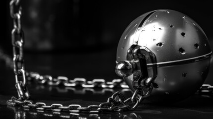 Poster - Metal ball with a chain around it, suitable for industrial concepts