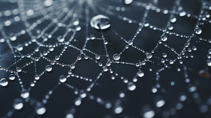 Poster - Close-up of a spider web covered in water droplets. Suitable for nature and macro photography projects
