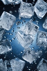 Poster - A bunch of ice cubes floating in water. Suitable for various cold drinks concepts