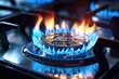 Close up of a gas stove with blue flames. Ideal for illustrating cooking or heating concepts