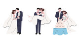 Fototapeta Pokój dzieciecy - Bride and groom in different poses. Wedding illustrations in doodle style.