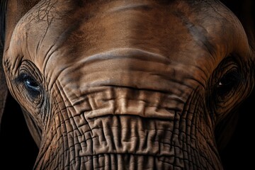 Poster - Close up of an elephant's face on black background. Ideal for wildlife and animal concepts