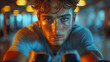 © Janis Smits - Young man pedals an exercise bike in the gym.