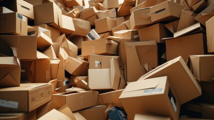 Aufkleber - A pile of cardboard boxes stacked on top of each other. Suitable for shipping and storage concepts