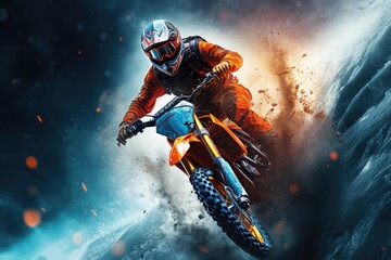 Wall Mural - Person riding a dirt bike on snowy surface. Suitable for winter sports concepts