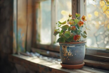 Fototapete - A simple image of a potted plant on a window sill. Suitable for home decor or gardening concepts