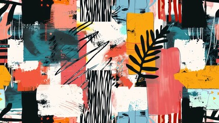 Wall Mural - Hand drawn modern artistic stripes collage print. Unique exotic abstract contemporary seamless pattern.