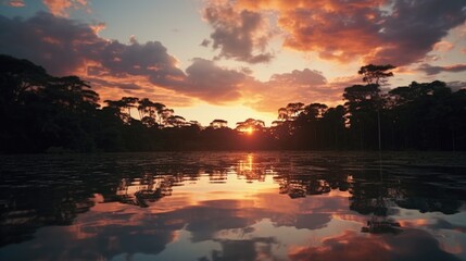 Poster - A beautiful sunset over a calm body of water. Perfect for nature and travel concepts