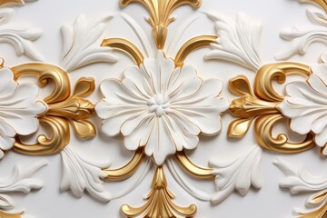 Poster - Detailed shot of gold and white wall decorations, suitable for interior design projects