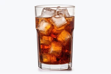 Poster - A glass of soda with ice cubes, perfect for beverage advertisements