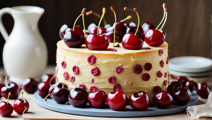 Wall Mural - cake with cherry and cream